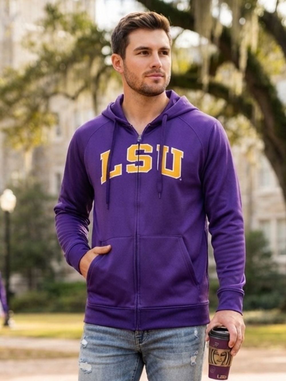 Colosseum Purple LSU Zip-Up Hoodie with Gold Lettering